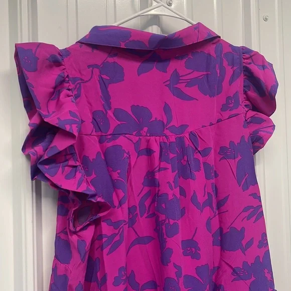 Umgee Floral print Dress New Collared purple magenta Tiered - Picture 6 of 7